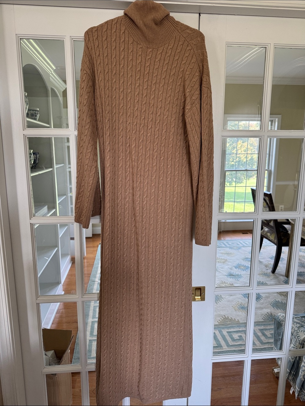Helsa Cable Knit Turtleneck Maxi Dress - Camel